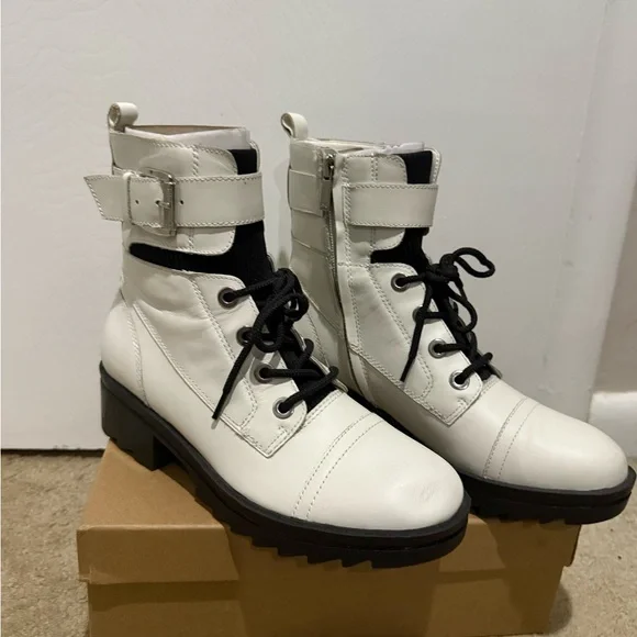 Marc Fisher White Leather Winter Zip-up Ankle Boot - Picture 3 of 13